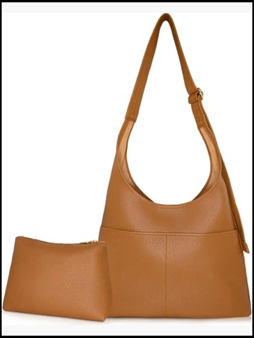 Slouchy Hobo Tote Bag Vegan Leather Zipper Closure Detachable Pouch Work Travel